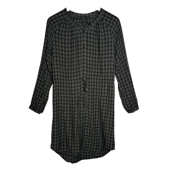 Rails Womens Small Bella Tie Waist Dress Olive Iron Check Button Up Long Sleeve - Picture 2 of 14